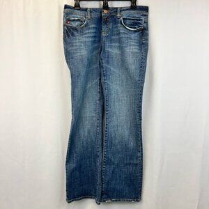 Seven7 Womens Flare Jeans Blue Pockets Studded Medium Wash Denim 32